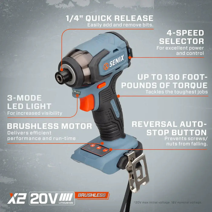 S2K2B2-01 20 Senix Volt Max 2-Tool Cordless Brushless Combo Kit, Drill Driver & Impact Driver