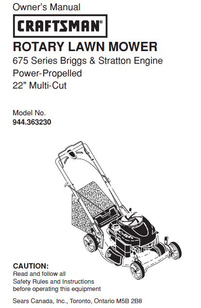 944.363230 Manual for Craftsman 22`` Multi-Cut Lawn Mower