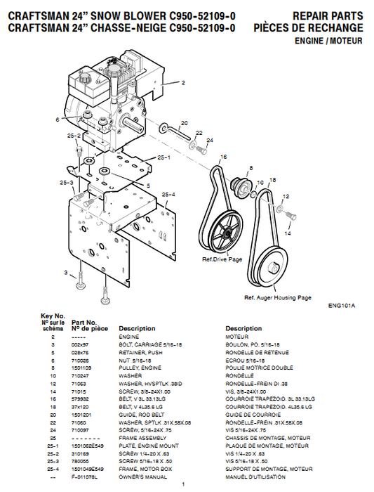 C950-52109-0 Craftsman 24" Snowblower Parts List