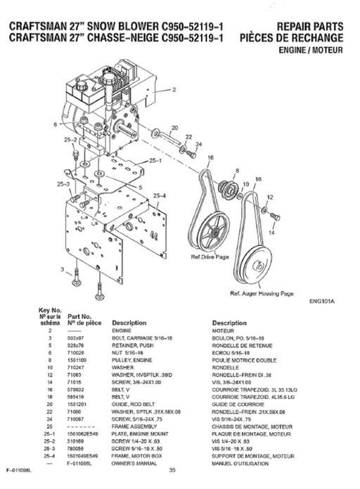 C950-52119-1 Craftsman 27" Snowblower Parts List