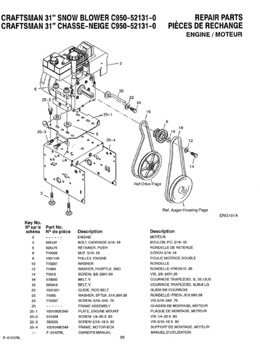 C950-52131-0 Craftsman 31" Snowblower Parts List