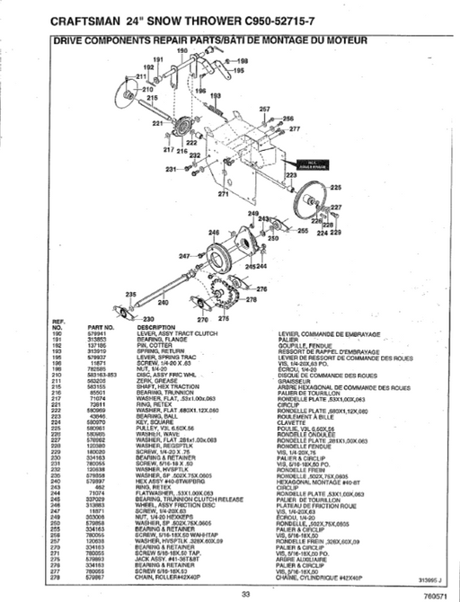 C950-52715-7 Craftsman 24" Snow Thrower Parts List