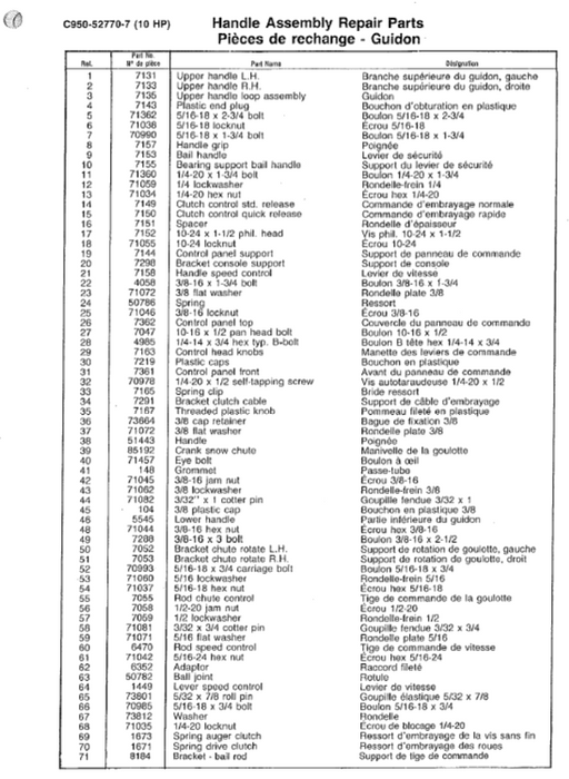 C950-52770-7 Craftsman Snowblower Parts List