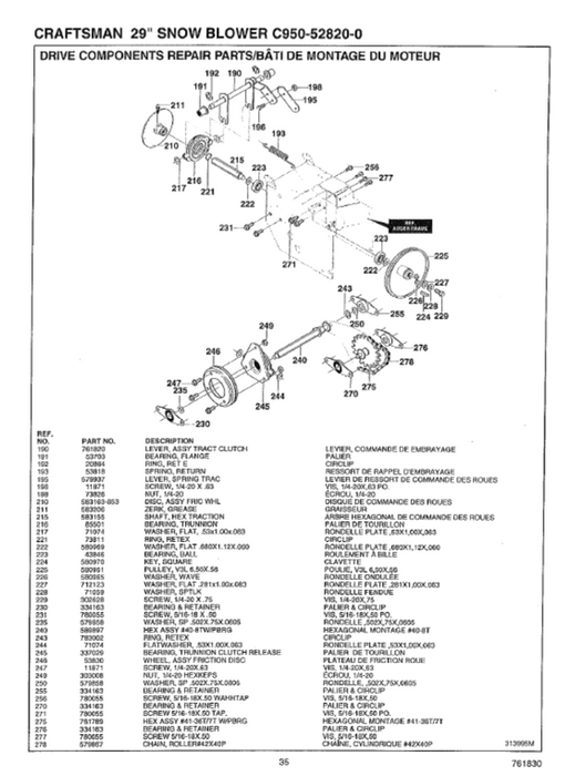 C950-52820-0 Craftsman 29" Snowblower Parts List