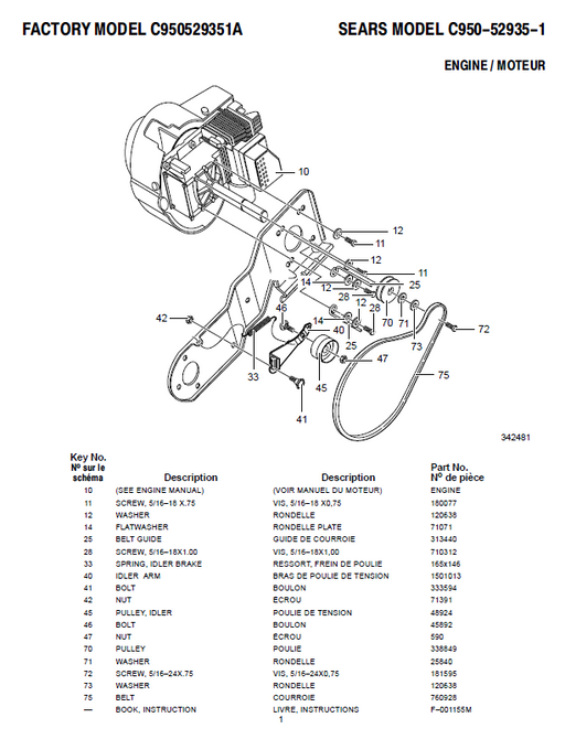 C950-52935-1 Craftsman Snowblower Parts List C950529351A