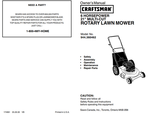 944.360462 Craftsman Rotary Lawn Mower