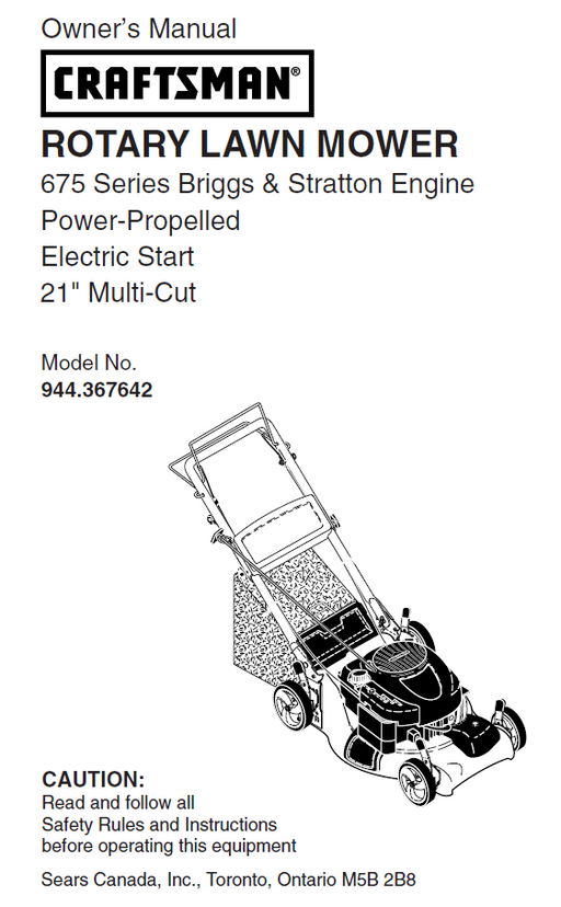 944.367642 Manual for Craftsman Lawn Mower