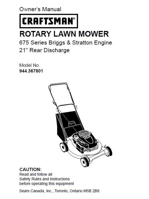 944.367801 Manual for Craftsman 21" Lawn Mower