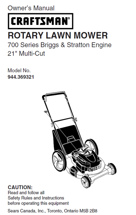 944.369321 Manual for Craftsman 21" Multi-Cut Lawn Mower