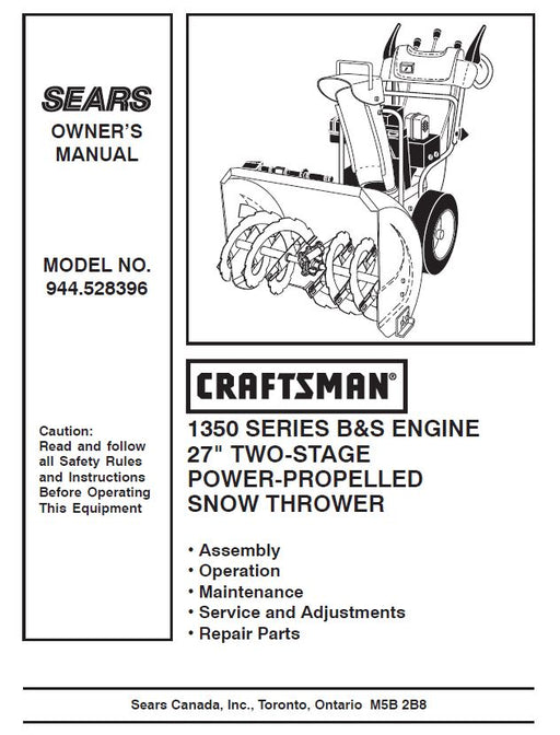 944.528396 Manual for Craftsman 27" Two-Stage Snow Thrower