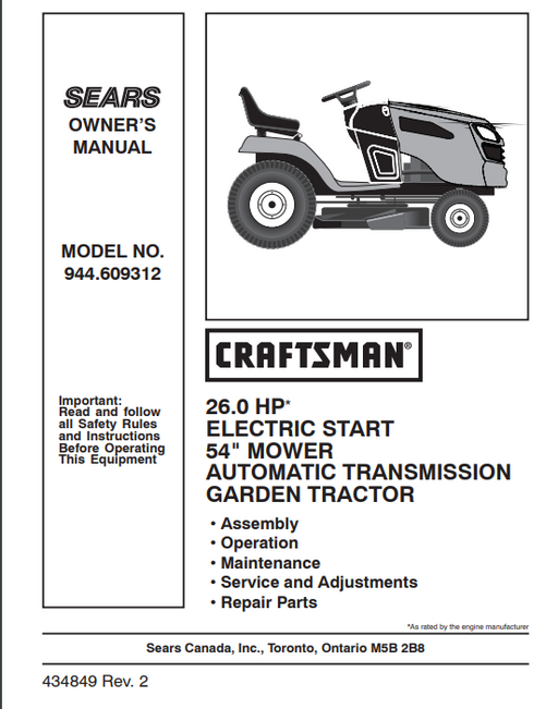 944.609312 Craftsman Electric Start Tractor