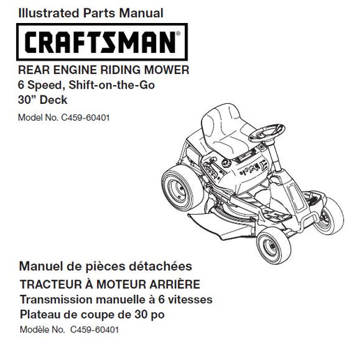 C459-60401 Parts Manual for Craftsman 2015 30" Riding Mower