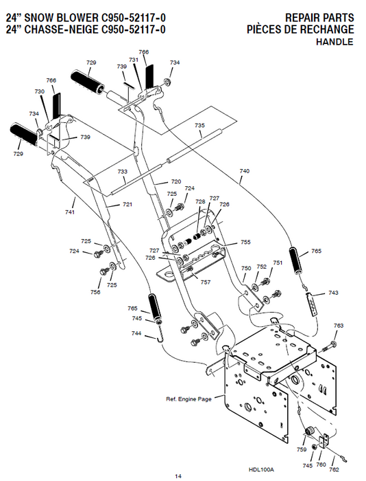 C950-52117-0 Parts List for Craftsman 24" Snowblower