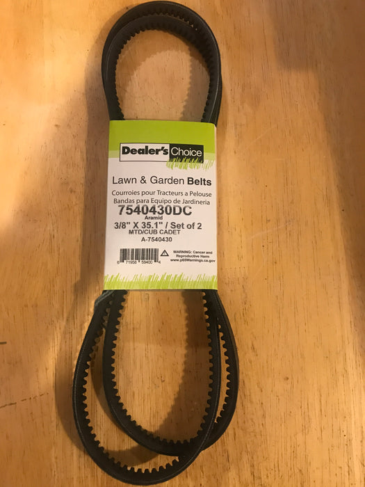 7540430DC Dealers Choice Snowblower Drive Belt (Set of 2) Replaces 754-0430