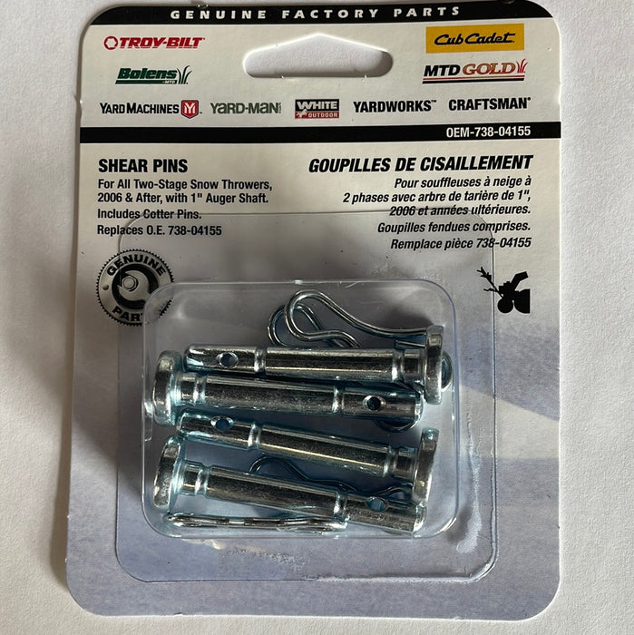 738-04155 MTD Craftsman Snowblower Shear Pin Set OEM-738-04155 Set of 4